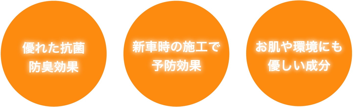 優れた抗菌防臭効果 新車時の施工で予防効果 お肌や環境にも優しい成分